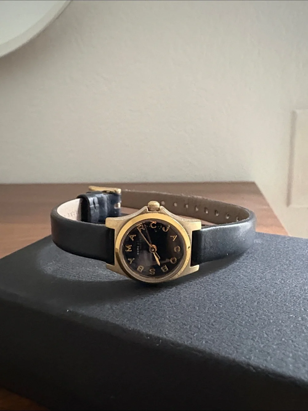 Marc Jacobs Black Leather Watch with Gold Case